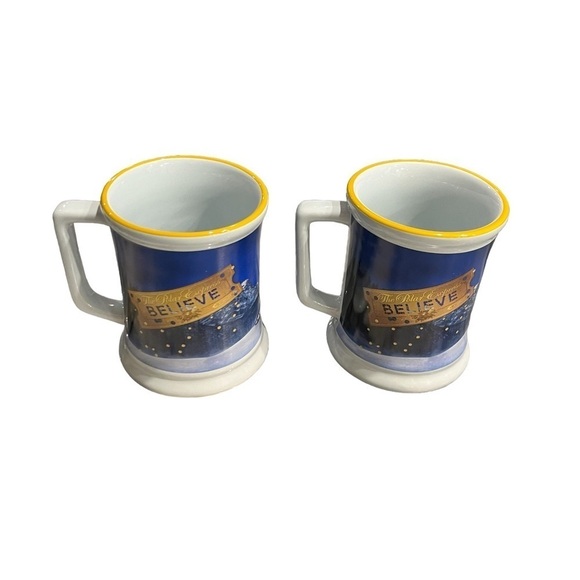 Pair Large Polar Express Believe Mugs Dimensional Train - Picture 2 of 7